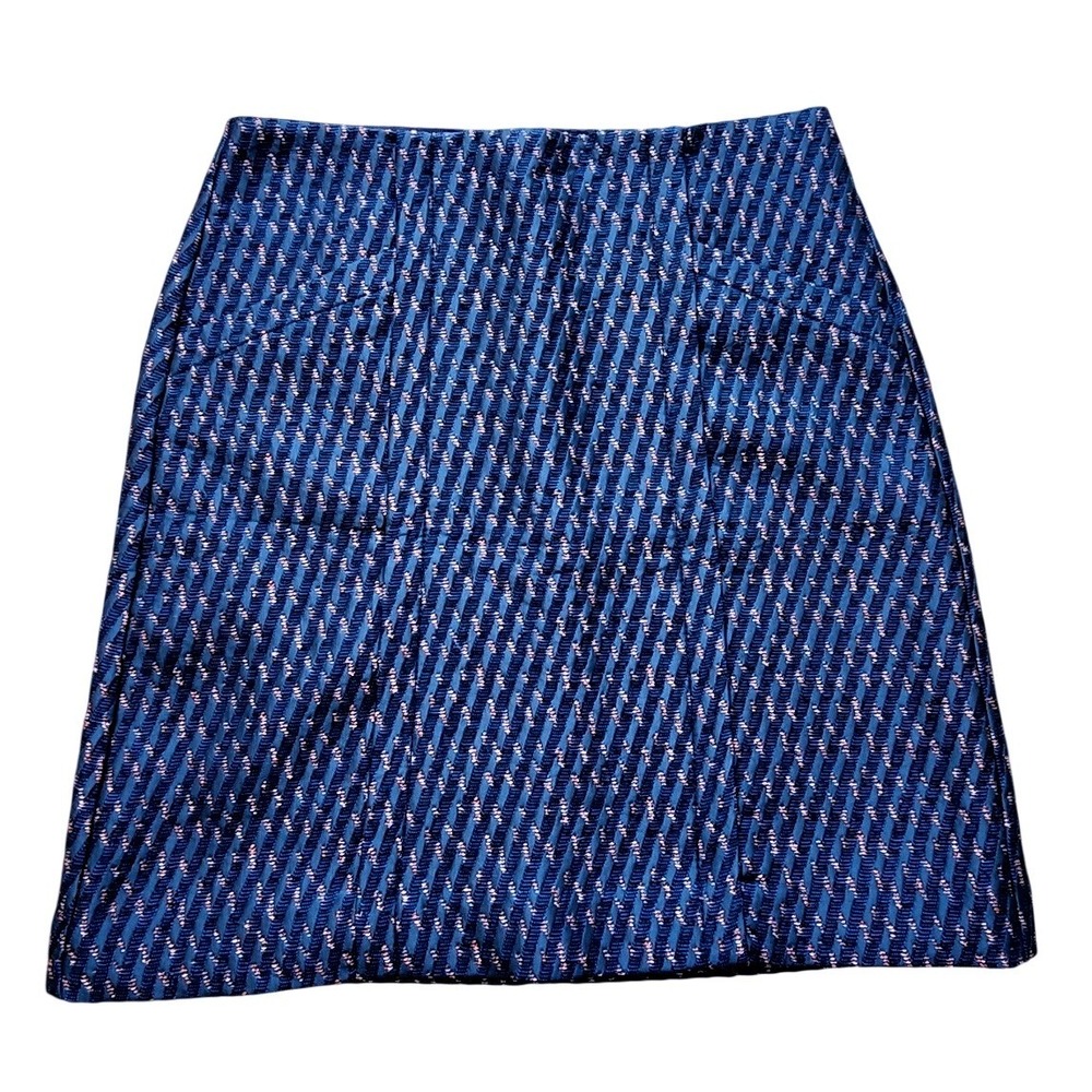 LOFT Ann Taylor Navy Blue Pink Geometric Jacquard Mini Skirt 00 NWT
